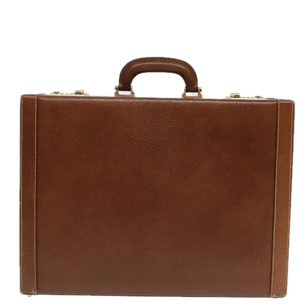 LOEWE Anagram Attache Case Trunk Leather Brown Gold